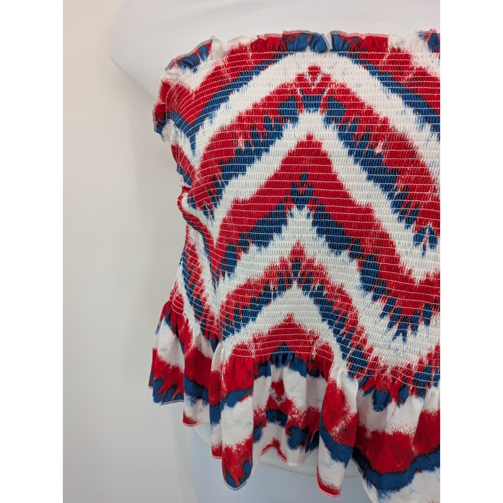 Boho Beach July 4th Holiday Red White Blue Chevron Smocked Peplum 3XL Tube Top - Picture 5 of 8